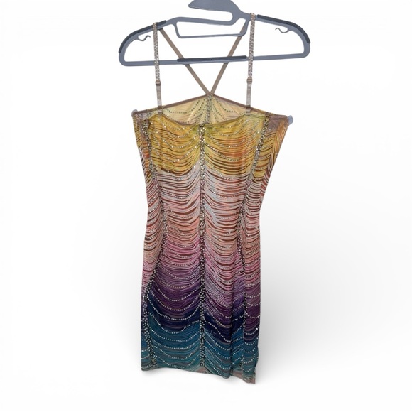Banjul Rainbow Rhinestone Swirl Mini Dress small - Picture 3 of 6